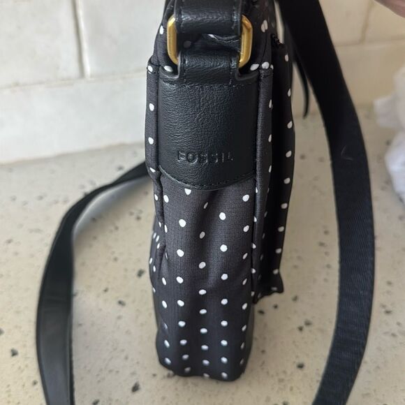 FOSSIL JENNA Crossbody Bag Black & White Polka Dot Textile Synthetic Casual Chic - Picture 11 of 12